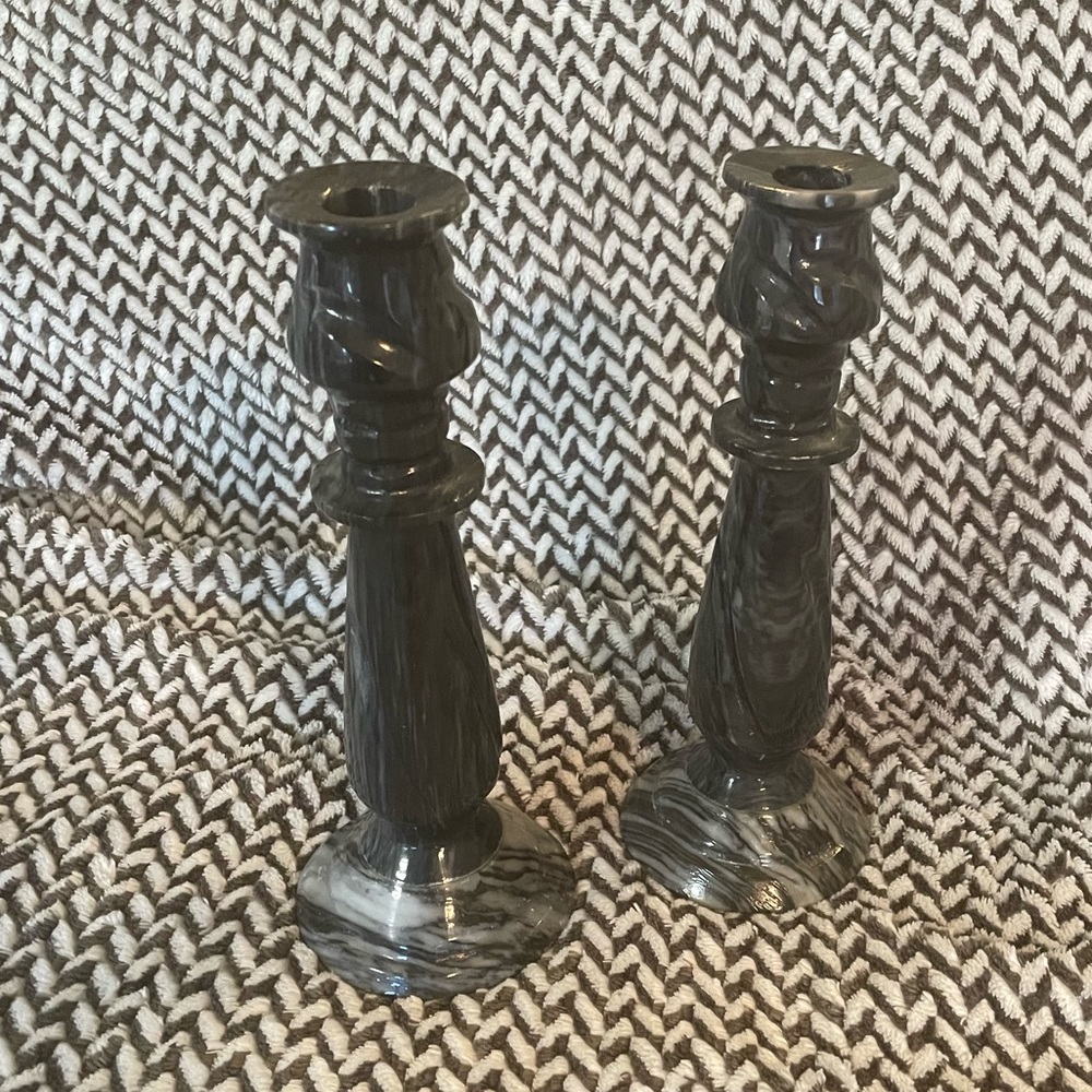 CANDLESTICKS MARBLE GRAY BLACK WHITE - Picture 2 of 7
